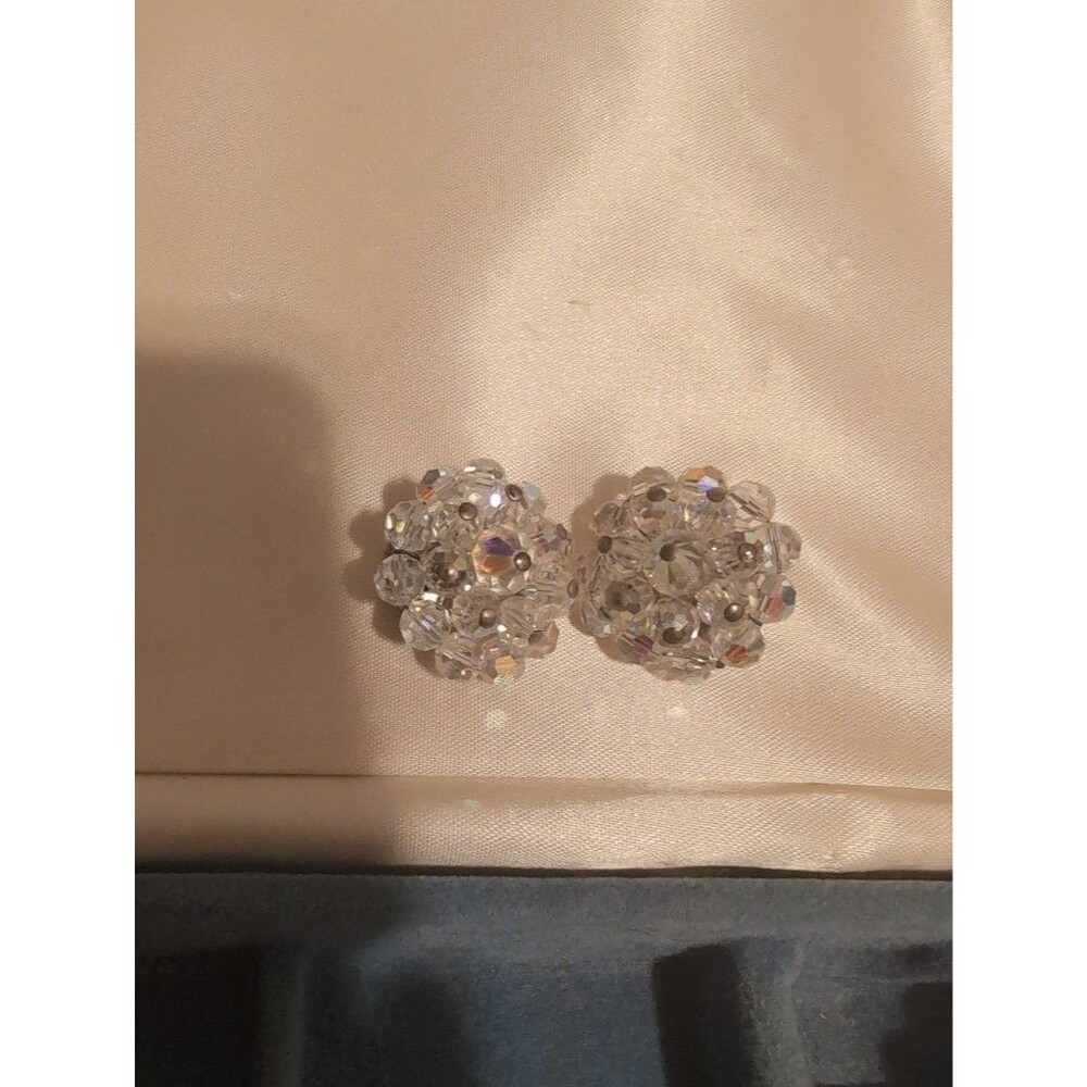 Vintage Aurora Borealis Crystal Bead Cluster Clip-On Earrings